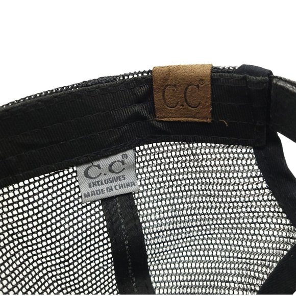 C.C Pony Cap Ponytail Black Metallic Sparkle Mesh Strapback Hat Trucker Baseball - Picture 11 of 13